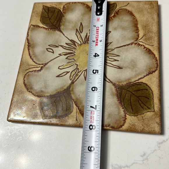 Vintage tile trivet hot plate made in Italy semigres 8 inch sq flower leaves - Picture 5 of 6